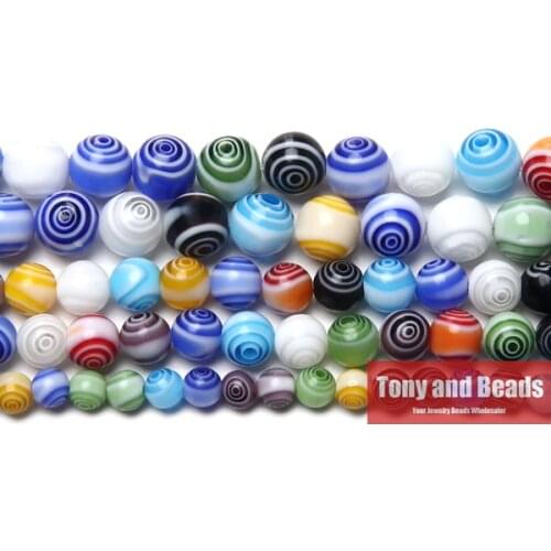 Multi Colors Stripe Millefiori Lampwork Glass Beads 6 8 10mm Pick Size For Jewelry Making LGB2