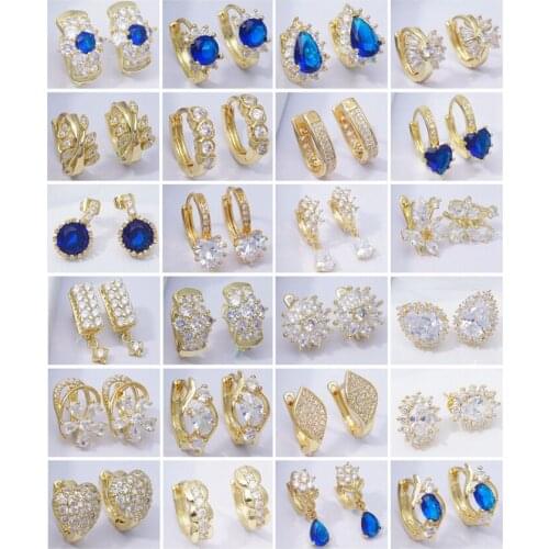 12 Pairs Mix Designs Wholesale Jewelry Water Drop Heart Water Drop Shape CZ Earrings for Women Daily Wear Gold Earings