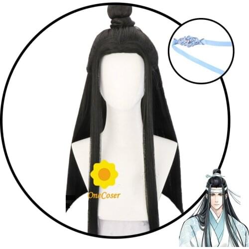 Shi Lan Wangji Cosplay Wig Anime Mo Dao Zu Props with Headband Black Long Hair+ Free Wig Cap Halloween Christmas Party Role Play