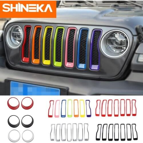 SHINEKA ABS Car Exterior Front Headlight Lamp And Racing Front Grille Decoration Trim Cover Stickers For Jeep Wrangler JL 2018