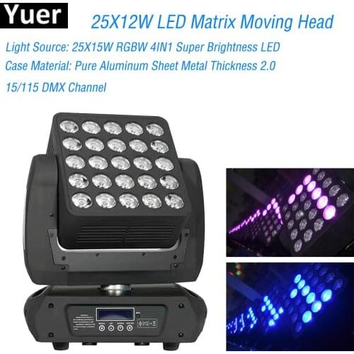 LED Disco Stage Light 25X12W RGBW 4IN1 Super Brightness LED Laser Matrix Moving Head Light DJ Party Decoration 15/115DMX Connect