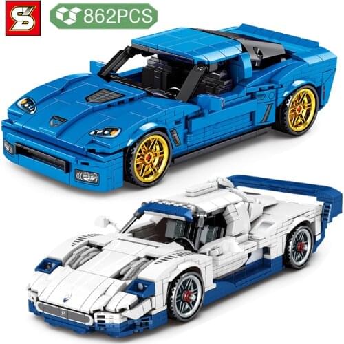 SY BLOCK Technical Famous Racing Car Building Blocks Pull Back Sports Car Model Childrens Education Brick Toys Birthday Gifts
