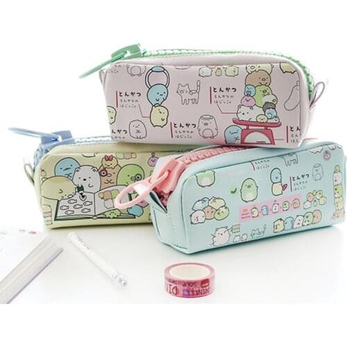 Creative Simple and Lovely Kawaii PU Leather Personality Large Zipper Student Pencil Case Office Supplies