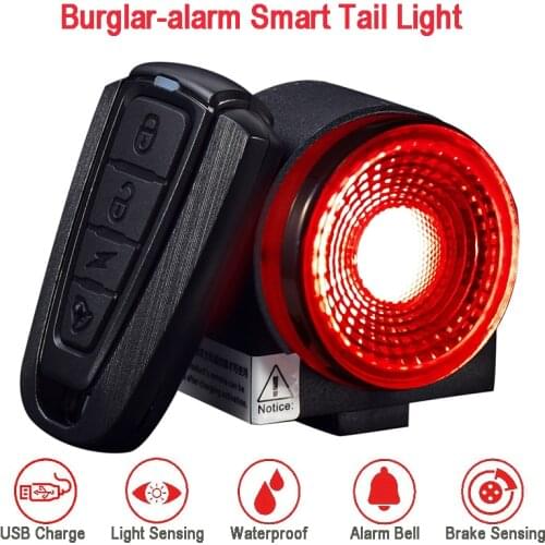 Bicycle Smart Taillight Burglar-alarm Light Anti-theft Rear Light Brake Sensing Cycling Taillight Flashlight w/ Remote Control