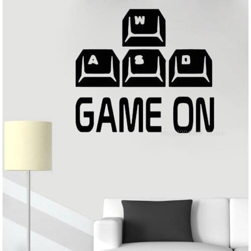 Game Wall Sticker Vinyl Funny Computre Key Decal Game On Decor Game Boys Bedroom Sticker Removable Mural CN077