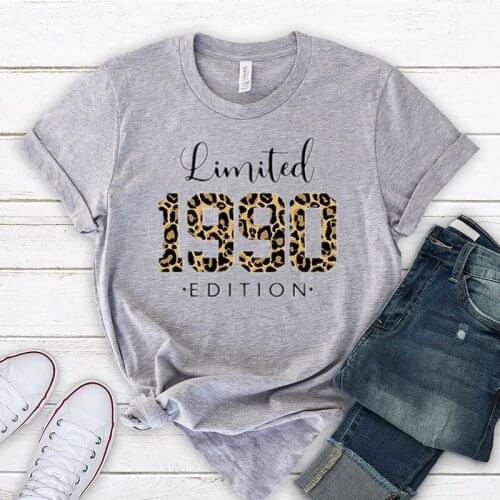 Limited Edition 1990 Vintage Leopard Sweatshirt 31st Birthday Gift Women 100%Cotton Lady Clothes Fashion O Neck Short Sleeve y2k