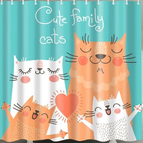 Waterproof Cute-Family-Cats Shower Curtain for Home & Bathroom