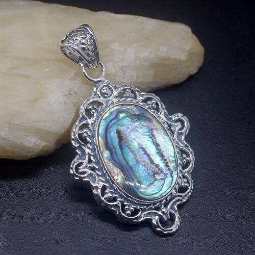 Gemstonefactory Jewelry Big Promotion 925 Silver Natural Unique Abalone Shell Women Ladies Gifts Necklace Pendant 0470