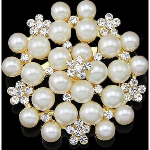Round Gold-color Silver-color Crystal Flowers Simulated Pearls Brooches for Women Brooch Pins Jewelry