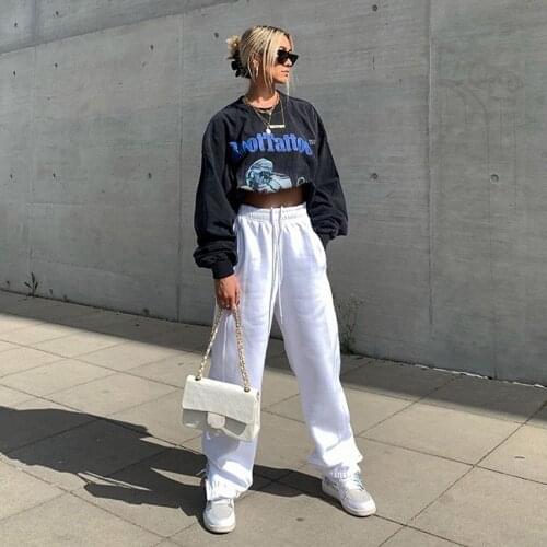 TIESOME Solid Women Trousers Harajuku Joggers Elastic High Waist Pants Loose Sweatpants Femme Pocket Pants Hip Hop High Street