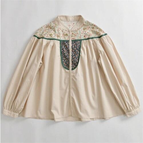 FairyNatural Female Japanese National Print Retro Tops 2021 Spring Autumn Ladies Loose Patchwork Shirts