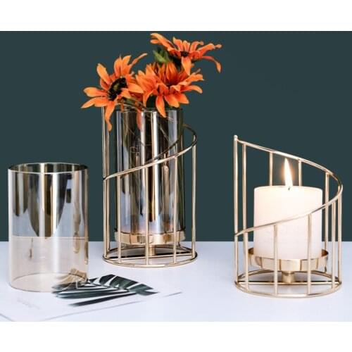 Golden Iron Candle Holder European geometric Candlestick Romantic Crystal Candle Cup Home Decoration Table Decoration