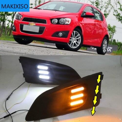 1 Set For Chevrolet Chevy AVEO Sonic 2011 2012 2013 Car LED DRL Light Daytime Running Light Daylight With Turn Signal Lamp