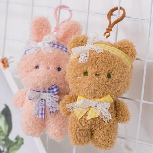 1Pc 13cm Kawaii Bear & Rabbit & Cat Plush Pendant Toys Cute Plush Keychain Dolls Stuffed Soft Dolls for Bag Cup Decorative Gift