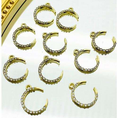 10Pcs 18*16mm Alloy Rhinestone Moon Crescent Shape Charms Metal Meniscus Gold Color Pendant For DIY Fashion Earrings Accessories