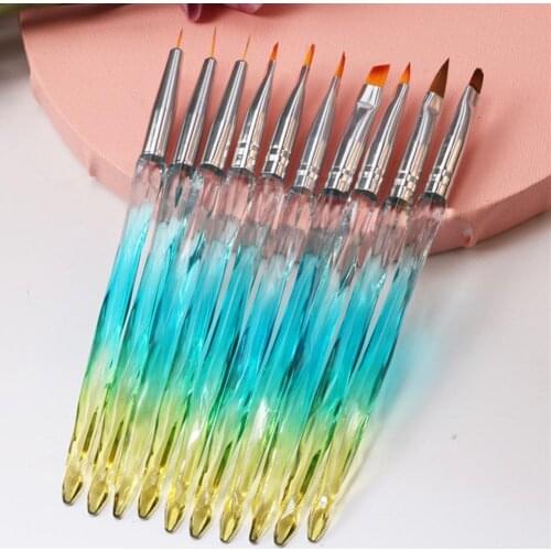 10PCS/Set Nail Art Line Flower Painting Coating Shaping Flat Fan Angle Brush Acrylic UV GEL Extension Builder Drawing Pen