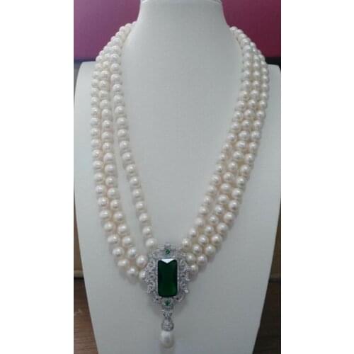 3row 8-9 mm natural white south necklace