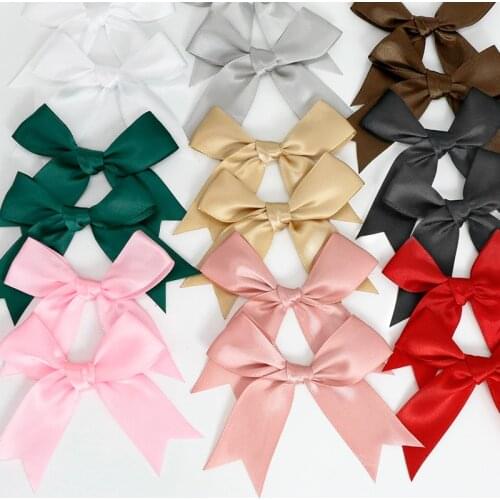 50PCS 85*85mm Pink Satin Ribbon Bows Decoration Bows For Craft Packages Small Bowknot Gift Wrapping Flower DIY Wedding Bow Birth