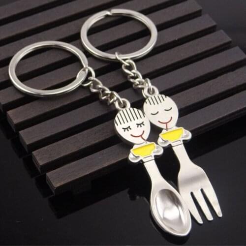 FREE SHIPPING by FEDEX 100pairs/lot New Hot Dinnerware Fork And Spoon Keychains Metal Tableware Couple Keyrings Wedding Gifts