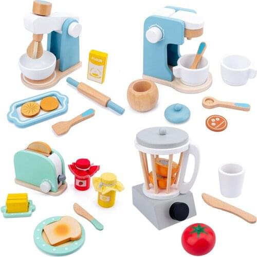 DIY Wooden Toy Pretend Play Simulation Kitchen Coffee Machine Cooking Model Set Educational Toy For Children Kids Girls And Boys