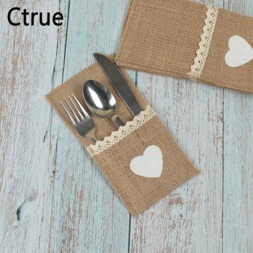 12pcs/Lot Jute Hessian Burlap Cutlery Holder Silverware Pockets rustic Wedding Table Decoration decoracion vintage
