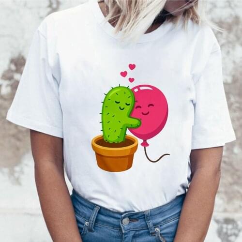 Cactus Balloon Print T Shirt Women Graphic Tshirt Streetwear T Shirt Short Sleeve Summer Womens Clothing Tees Female T Shirt