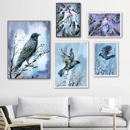 Gothic Witch Crow Forest Landscape Nordic Posters And Prints Wall Art Canvas Painting Wall Pictures For Living Room Home Decor