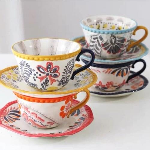 Coffee Cup Saucer Ceramic Hand-Painted Underglaze Exotic Style Irregular Ball-Shaped Hand-Squeezed Vaso Plegable Silicona