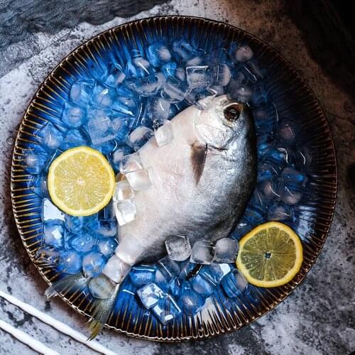 Japanese Art Retro Kiln Turn Blue Ceramic Western-style Steak Ramen Dish Modern Home 11 Inch Embossed Fruit Salad Dish Tableware