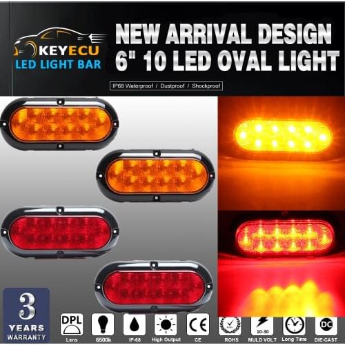 KEYECU 2amber+2red Stop Turn Tail Light Rubber 6 inch 10LED for Truck Trailer Bus Waterproof with 4screw holes for mounting