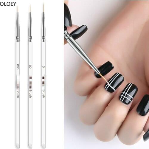 3Pcs 7/9/11mm Nail Art Liner Brush Painting Flower Drawing Lines Grid Stripe Manicure Acrylic UV Gel Pen DIY Tips Design Set