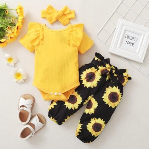 Baby Girl Clothes Set Newborn Toddler Girls Outfit Cute Ruffle Romper+Floral Print Pants+Headband Spring New Born Fashion