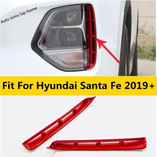 Front Head Fog Light Lamp Eyelid Eyebrow Cover Trim Exterior Kit For Hyundai Santa Fe 2019 2020 ABS Chrome / Red Accessories
