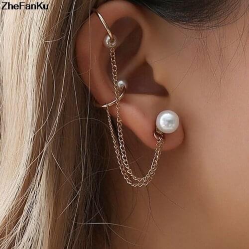 Korean Version Of The Trend Of Fashion Ladies Artificial Pearl Ear Bone Clip Ear Buckle Ear Clip Tassel Chain Single Ear Nail