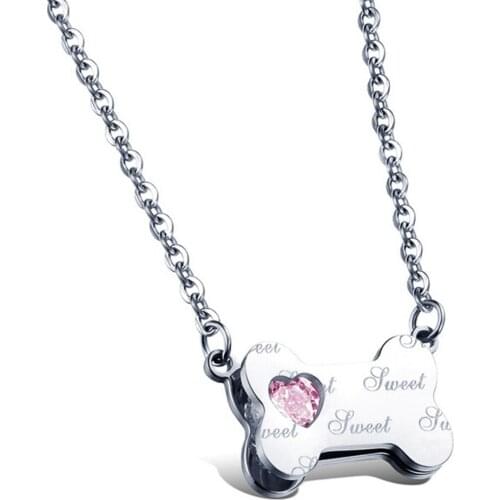 Best selling Hot Fashion Stainless Steel dog bone O chain 18inch Crystal Pendant necklace Jewelry