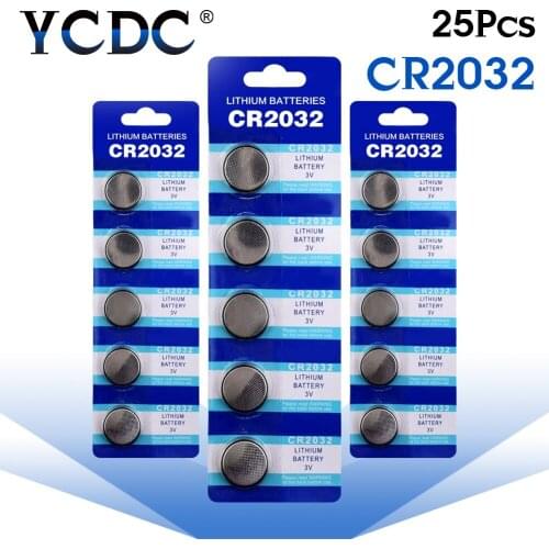 YCDC 25pcs 3V Lithium Coin Cells Button Battery ECR2032 CR2032 DL2032 KCR2032 cr2032 CR 2032 Watch Batteries Single Use