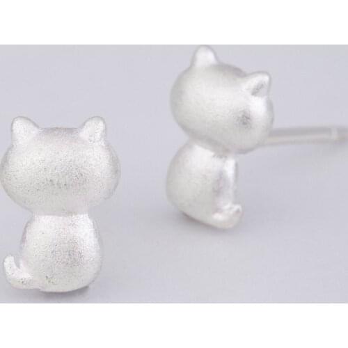 Cute Small Cat Silver-Color Stud Earrings for Women Accessories Jewelry Girl Gift Korean Fashion Animal Womens Earrings