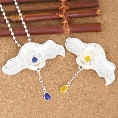 S925 Sterling Silver Fashion Jewelry Exquisite Silver Color Drop Glue Female Models Clear Beautiful Lotus Leaf Wild Pendant