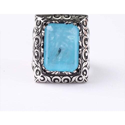 Paraiba Bright Blue Silver Handmade Ring, Paraiba Tourmaline 925 Silver Ring, Blue Stone Handmade special Man