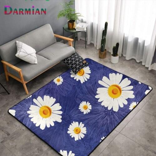 Flowers Fashion Soft Flannel Daisy 3D Printed Rugs Mat Bathroom Living Anti-Slip Large Carpet Home Decoration Custom Dropship