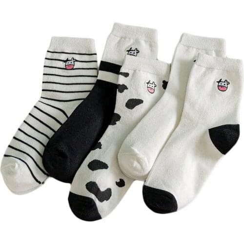 Cows Socks Women Cotton Casual Cute Design Spot Sports Striped Short Sock Ladies Fashion Funny Novelty Harajuku Middle Tube Sox