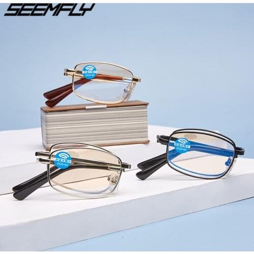Seemfly Fashion Anti Blue Light Metal Full Frame Reading Glasses Men Women Flexible Clear Lens Eyeglasses Computer Goggle