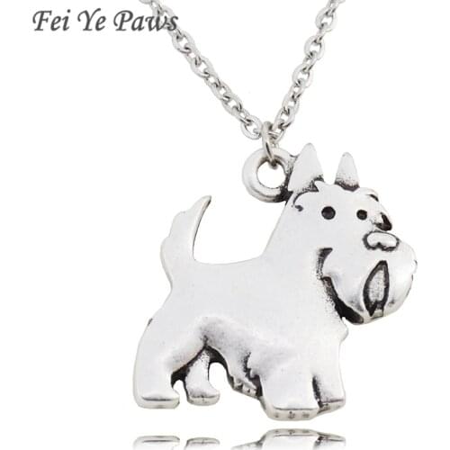 Fei Ye Paws Cute Aberdeen Scottish Terrier Dog Charms Pendant Necklace Choker Animal Pet Necklace Women Stainless Steel Chain