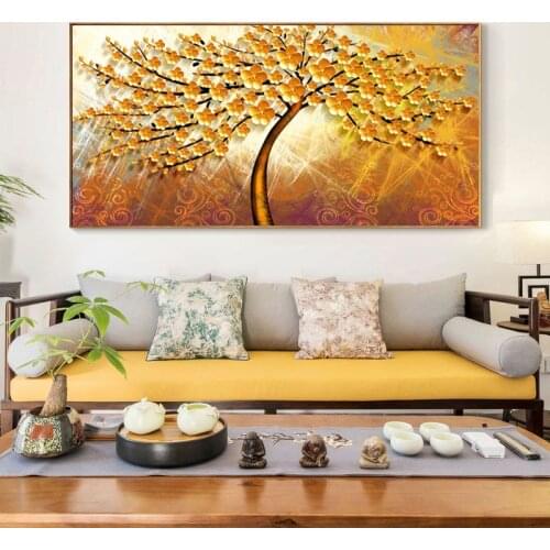 Modern Abstract Posters and Prints Wall Art Canvas Painting Abstract Golden Money Trees Pictures for Living Room Decor No Frame