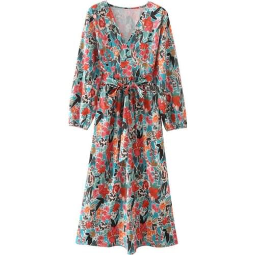 Nlzgmsj Za Dress Woman 2021 Vintage Print Summer Midi Dresses Short Sleeve Wrap V Neck Beach Dress Side Tie Pareo Vestido 202107