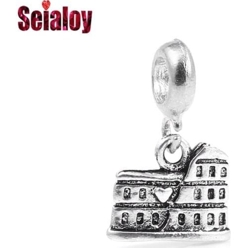Seialoy Silver Color Colosseum Dangle Amphitheatrum Flavium Charm Beaded Colosseo Pendant Fit Bracelet & Necklace Accessories