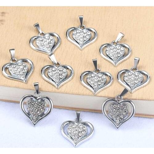 10pcs Fashion Zircon Crystal Heart Pendant Eternal Heart Valentines Day Gift Female Pendant Jewelry Gift Wholesale