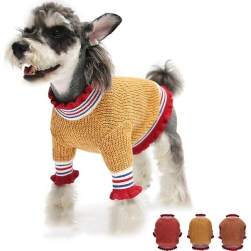 Striped Pleated Wool Dog Clothes for Small Dogs Winter Warm Puppy Costume Chihuahua Yorkie Clothes Comfort Kitten Sweater Soft
