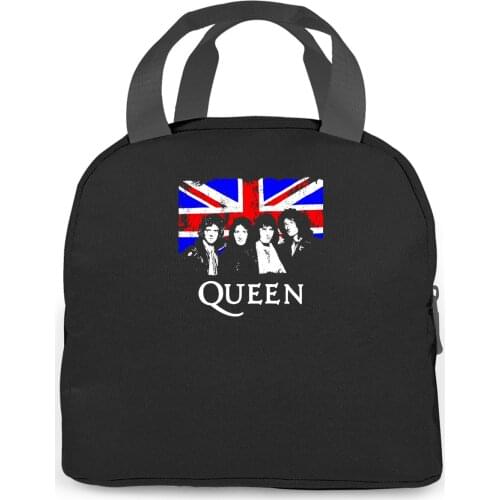 Queen Rock Band Bohemian Rhapsody Freddie Mercury Flag Black Newest Stranger Things women men Portable insulated lunch bag
