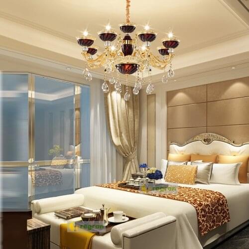 Luxury Makeup Wedding light fixture purple glass chandelier lighting 6/8/10 pcs teens bedroom chandelier led candle Lampadario